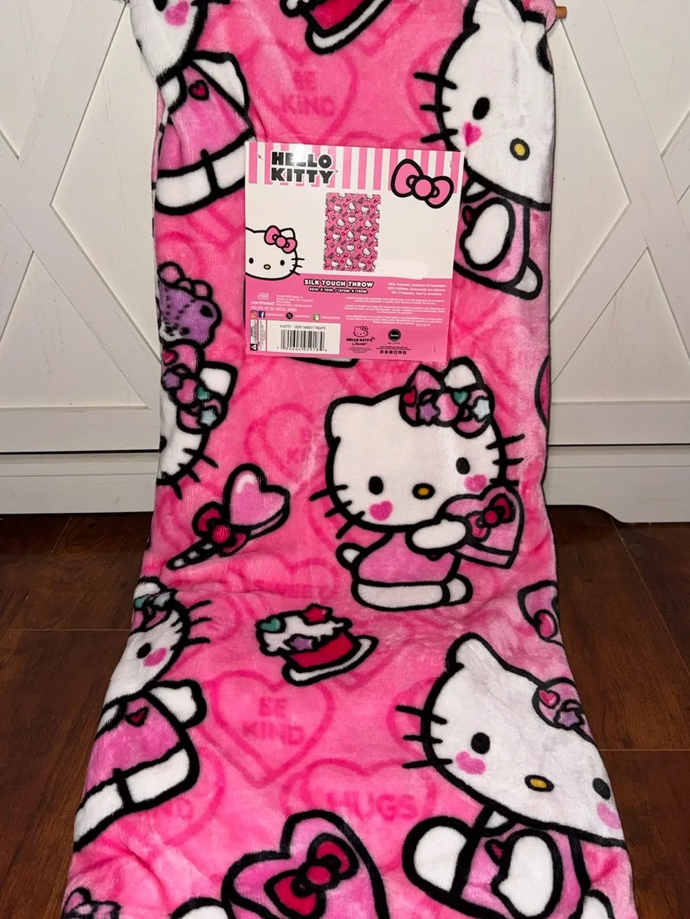 Hello Kitty Pink Conversation Hearts & Cupcakes Plush Throw Blanket